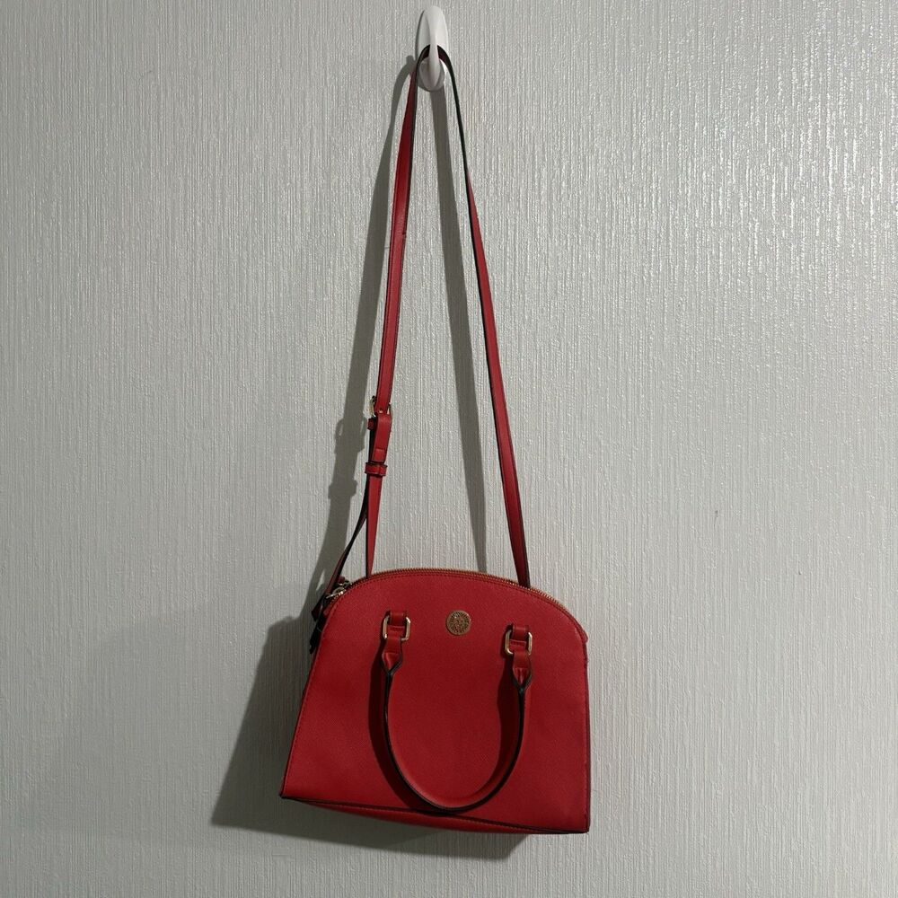Anne Klein Red Faux Leather Purse Cross Body Handle Zip Pockets Functional